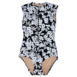 Coolibar escalante sleeveless swimsuit black and white floral women’s size small